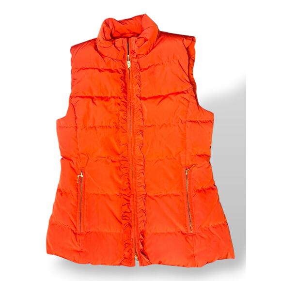 Talbots Orange Down Puffer Vest XS Ruffle Zip - Picture 1 of 5
